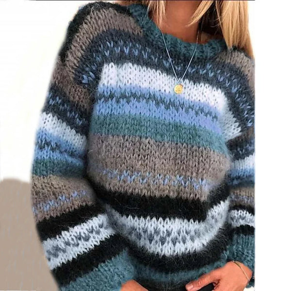 Stribet norsk sweater - varm, farverig skandinavisk dametrøje